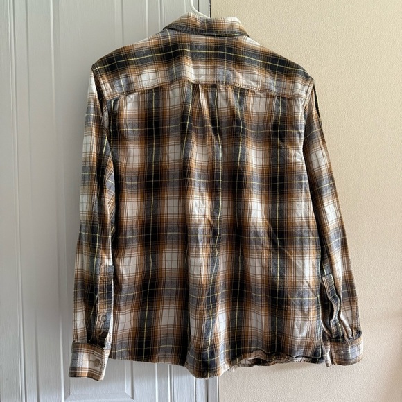 Eddie Bauer Button Down Shirt Men's Large Brown Plaid Flannel Cotton Long Sleeve - Picture 5 of 9